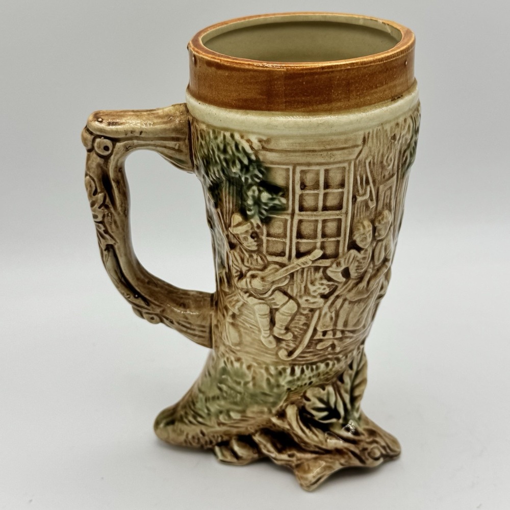 German Beer Stein Footed Ceramic Cornicopia Lieb und Lied Love and Song Japan 7"